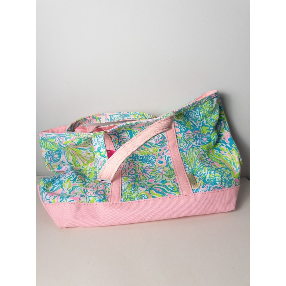 Lilly Pulitzer Mercato Tote Fishing Village Pink Canvas Beach Shoulder Bag NWT